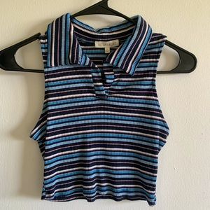 ⚠️LAST CHANCE⚠️ Collared Striped Crop Tank Top L